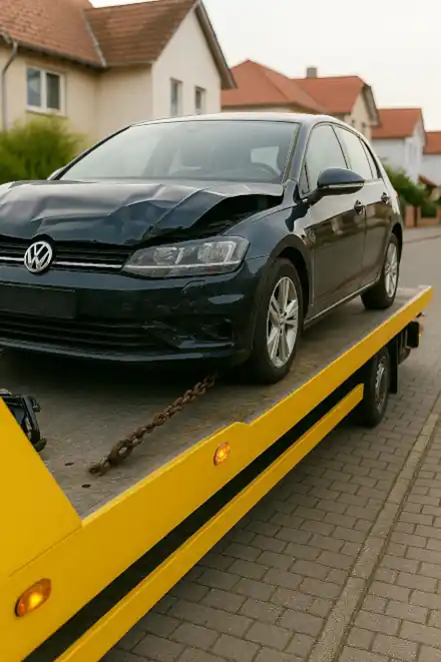 Ein defektes Fahrzeug wird abgeschleppt, um es beim Autoankauf in Bocholt zu bewerten.